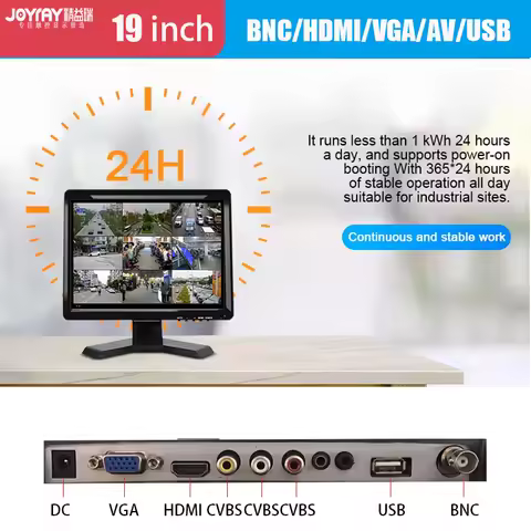 JOYRAY 19 inch industrial cctv monitor Resolution Support VGA/AV/BNC/HDMI Input for PC TV CCTV Camer