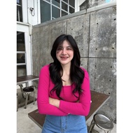 lovelovemeshop เสื้อคอเหลี่ยม ครอปแขนยาวCROPTOP ผ้าเรยอน2ชั้นครอปคอเหลี่ยม‼️เสื้อเรยอน เสื้อครอปแขนย