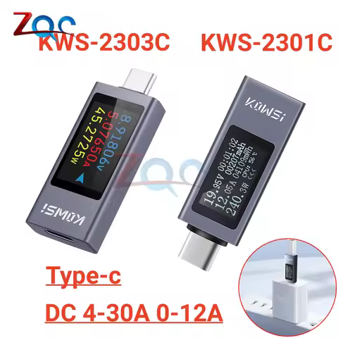 KWS-2303C Type-C Current and Voltage Monitor DC 4-30V 0-12A Power Meter Tester PD Battery Capacity D