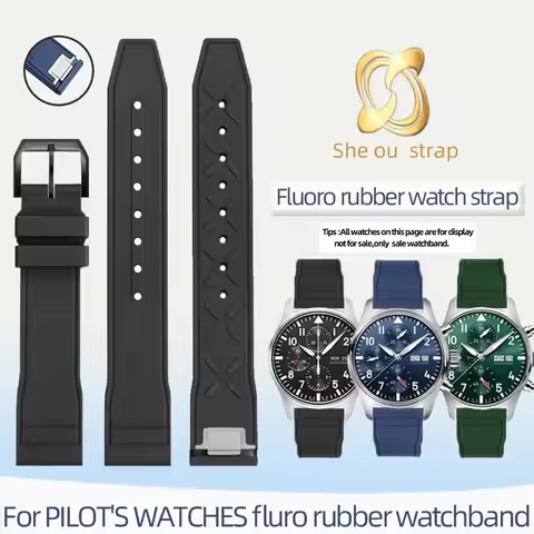 20 21mm Black Blue Fluororubber Watch Strap For IWC PILOT'S WATCHES Princekin Mark Watchband Quick R