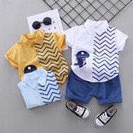 Boy's clothing, baby boy's shirt set, boy's striped dinosaur pattern shirt + shorts 2-piece set, bab