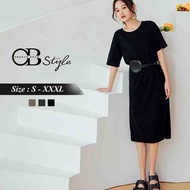 OB DESIGN ★ OBDESIGN ★ ORANGEBEAR ★ ROUND NECK LONGLINE DRESS ★ 3 COLORS ★ S-XXXL SIZE ★ PLUS SIZE