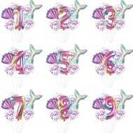7pcs/lot Mermaid Balloons Gradient Number Foil Balloon Happy Birthday Party Decorations