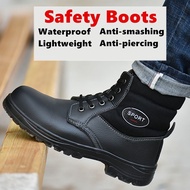 Ready Stock Safety Shoes Safety Boots Waterproof Anti-slip Lightweight Breathable Steel Toe Shoes Mid-top Work Shoes Tactical Boots Men's Hiking Shoes Steel Toe-toe Labor Protection Shoes Welding Shoes Wear