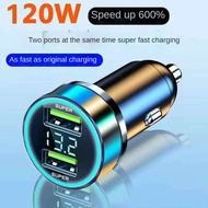 Car Charger New Super Fast Dual-Head Flasher 120W Digital Display Alloy Car Ring Charger Mobile Phone Charger