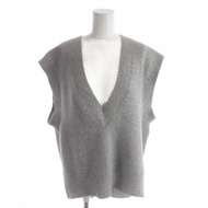 Arpege story Vest Knit v-neck gray lame Direct from Japan Secondhand