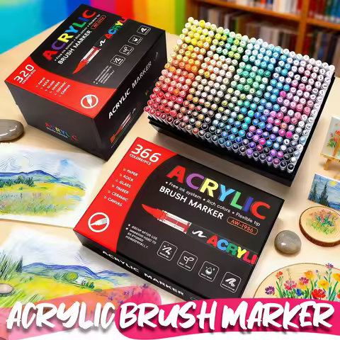 12-366 Colors Acrylic Painting Marker Waterproof Acrylic Brush Marker Professional Acrylic Marker Se