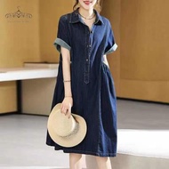 SALE 【ZANZEA&amp;FASHION】Dress for woman casual plus formal dress filipiniana dress maternity dress for pregnant Foreign Trade Export Italy Tail Goods European Unique Denim