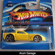Hot Wheels Corvette C6. Short Card Year 2005. Yellow Color Black Strip. Diecast CAR