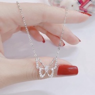 Silver necklace with butterfly wings (butterfly wings) studded with stones
