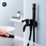 Bidet spray set 304 Stainless Steel Dual-Outlet Bathroom Faucet 2 Way Toilet Tap Penyembur Tandas