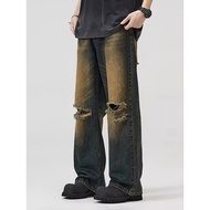 Ripped Jeans Men 2025 American High Street Design Sense Slim-fit Loose Straight Long Pants bgt924.8
