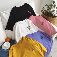Áo thun nữ tay lỡ freesize - phông form rộng dáng Unisex, mặc lớp, nhóm, cặp, lớp thêu hình rau củ