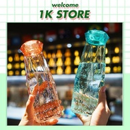 Glass Water Bottle with Luxurious Diamond Pattern Design, Transparent Glass Water Bottle