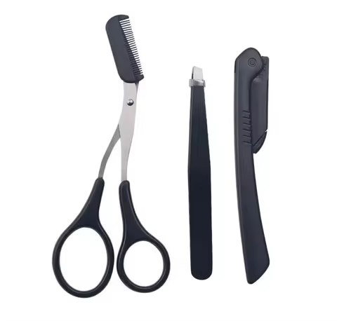 【Hot sales】Three-piece stainless steel eyebrow clip comb Scissors Eyebrow trimmer Eyebrow trimmer to