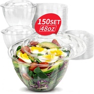 48oz 150,,、、  Mangkuk Plastik Bening Berbentuk Mawar dengan Tudung 48oz. 150 Keping, Bekas Pakai Bua