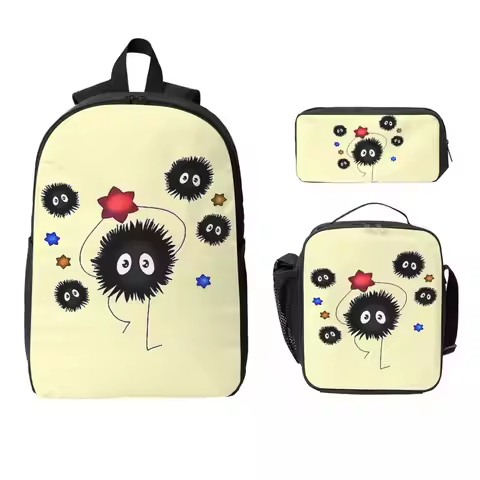 Soot Studio Ghibli Backpack Student Boys Girls BookBag School Bag Laptop Shoulder Bags 3ps Insulated