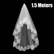 STOR • 1.5/3/5M Veil Pengantin Hijab Putih Wedding Bridal Veil Renda Lace 1 Layer Kerudung Pengantin