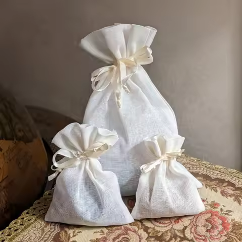 Muslin Drawstring Bag,Satin Ribbon Ties5x7cm(2"x2.75") 7x9cm wedding favor gift jewelry craft storag