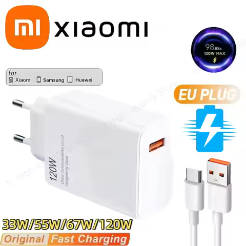 Xiaomi 120w Ultra Fast Charger Qc 5.0 EU Plug 6A Type C Cable 67w/55w/33w Rapid Charging Adapter For