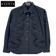 Issey Miyake Fete 黑色荷葉邊設計長袖襯衫，2 碼 [二手]