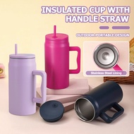 50oz Straw Lid Modern Thermos Car Cup Simple Handle Water Bottle Stainless Steel