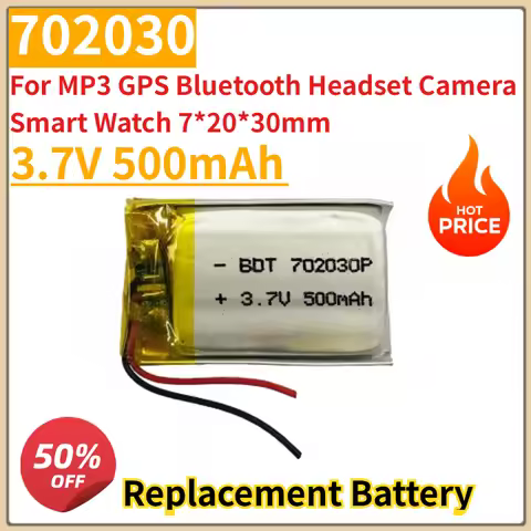 New 3.7V 500mAh 702030 Lithium Polymer Lipo Rechargeable Battery For MP3 GPS Bluetooth Headset Camer