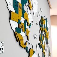 Colorfull Worlds 3D Wooden World Map Wall Art