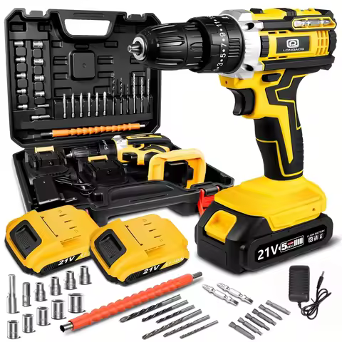 21V Cordless Drill/Driver Kit, 2 Speed, Keyless 3/8" Chase Drill with LED Light, Equipped 1 Or 2 Bat