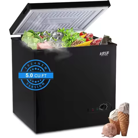 Chest Freezer KRIB BLING 5.0 cu.ft Mini Adjustable 7 Thermostat Compact Deep Freezer Top Door Low No