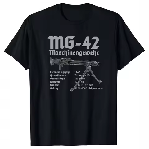 MG-42 MG42 Machine Gun Infographics T-Shirt 100% Cotton O-Neck Summer Short Sleeve Casual Mens T-shi