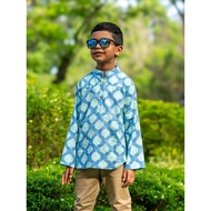 Kids Baju Raya for Eid, Racial Harmony, Deepavali Ethnic Wear 'Zayn' Boys' Baju Melayu Kurta Shirt in Turquoise Blue