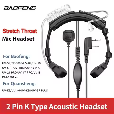 Extendable Adjustable Acoustic Throat MIC PTT headphone Headset For Baofeng UV-5R BF-888S UV-21 PRO 