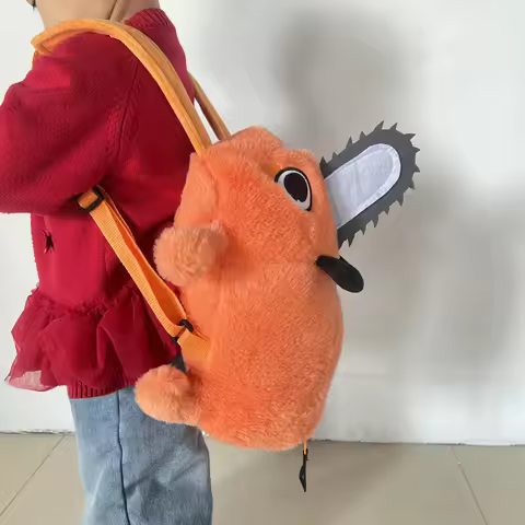 Kawaii Chainsaw Man Pochita Plush Slipper Pochita Peluche Schoolbag Stuffed Soft Backpack Adult Kids