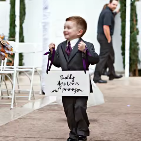 Flower Girl Ring Bearer Wedding Sign Wall Sticker Quote Daddy Here Comes Mommy Wedding Board Sticker