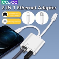 CCLCC Lightning Type C RJ45 Ethernet Adapter, 2 in 1 LAN Ethernet Adapter,10/100Mbps High Speed for iPhone 15 14 13 12 11 pro max /iPad air /Android Phone/macbook pro USB C