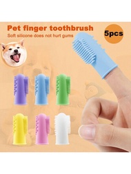 5入組彩色矽膠寵物指套牙刷,加厚矽膠層,適用於所有寵物,安全無害