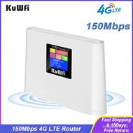 KuWfi Wifi Router 150Mbps Wireless LTE Modem Unlocked Hotspot CAT4 Router WAN/LAN Port 3G/4G Sim  Slot Smart LCD Display