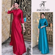 Middle-aged ao dai, high quality plain ruby silk ao dai size S - 4XL