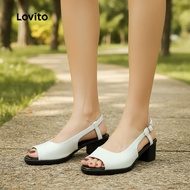 Lovito Women's Elegant Peep Toe Black White Contrast Color Minimalist Commuting Heel LFA77239