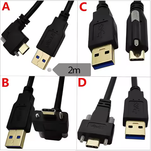 Gold-Plated USB 3.0 A Male To USB 3.1 Type C with Screws Industrial Camera Lock Flat Panel Charging 
