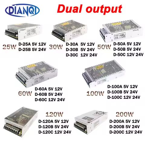 High quality 25W 50W 100W 120W Dual output switching power supply D-50A 5V 12V ac dc converter D-50B