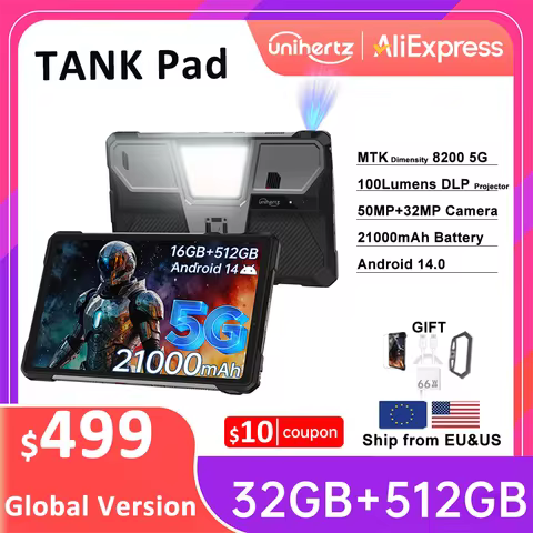 Unihertz Tank PAD by 8849 Rugged Projector Tablet 21000mAh 10.95" FHD Dimensity 8200 32GB+512GB Dual