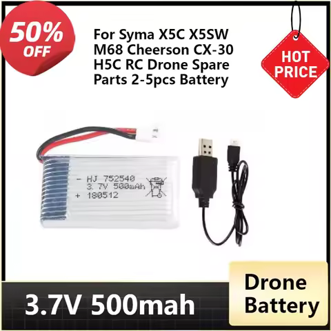 752540 For Syma X5C X5SW M68 Cheerson CX-30 H5C RC Drone Spare Parts 2-5pcs Battery Packs 3.7V 500mA