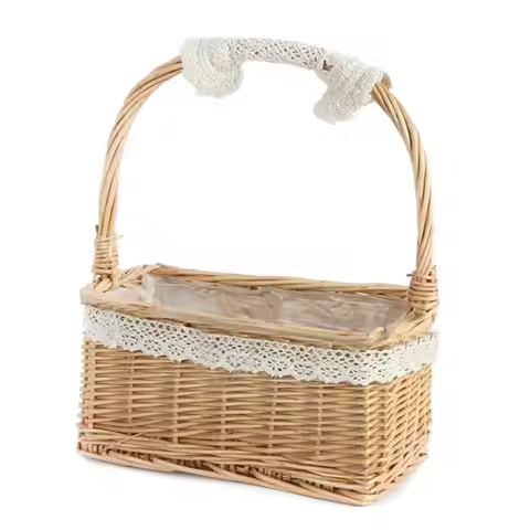 Willow Rattan Flower Girl Baskets Sturdy Woven Basket Flower Arrangement Basket Picnic Container Sto