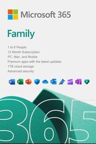Microsoft 365 family 仲有4個位，12個月每人有1Tb onedrive