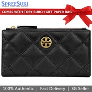 Tory Burch Wallet With Gift Paper Bag Willa Quilted Leather Slim Envelope Wallet Black # 89490