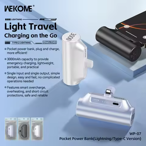 WEKOME Mini Capsule pocket Power Bank Fast Charging for iPhone 17 16 15 14 13 12 Xiaomi Samsung Port