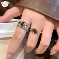H Retro Ring Female Niche Design Sense Index Finger Ring Tiger Eye Stone Opening Ring H