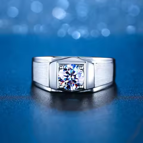 Men's Solid 18K White Gold Ring 1CT Genuine Certified Moissanites Male Gold AU750 Ring
